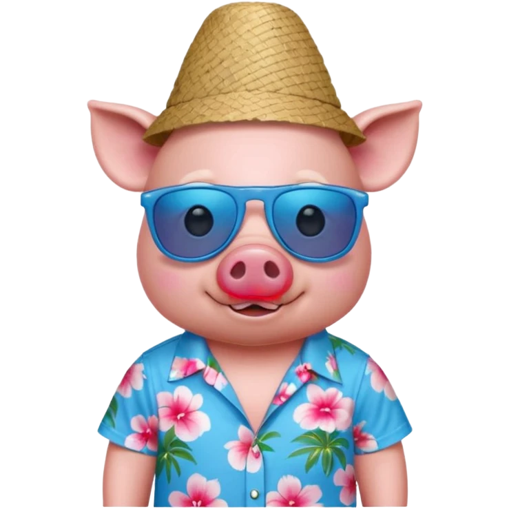 Pig with blue aloha shirt, birthday hat, sunglasses emoji