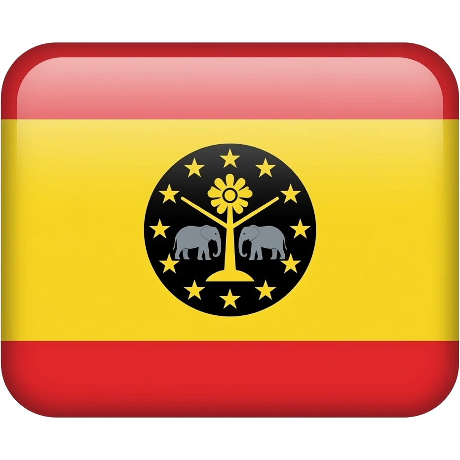 Describe the emoji is flag in the flock the three colours one upper red middle yellow lower red in the middle yellow you create that two elephants in the mmiddlein the middle yellow colour the two elephants middle one circle that circle had 28 stalls and 20th stars inside flee tree flower emoji