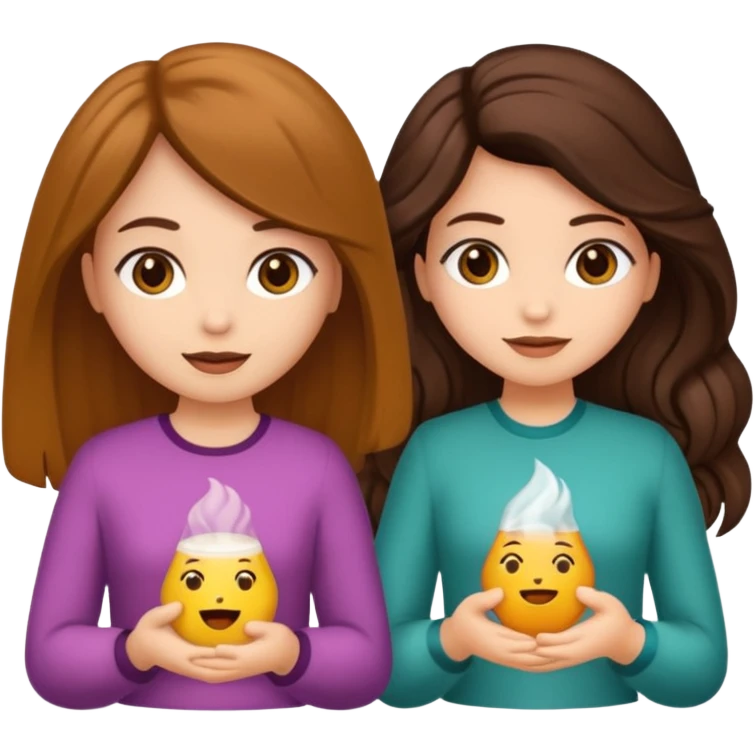 duas meninas lindas uma de cabelo encaracolado e a outra de cabelo castanho, a darem um abraço de amizade emoji