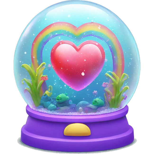 Kawaii rainbow neon bedazzled heart in under the sea snow globe  emoji