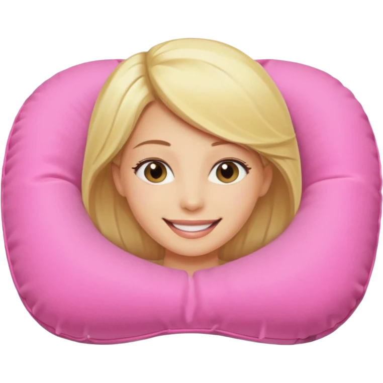 blonde woman using pink travel pillow  emoji