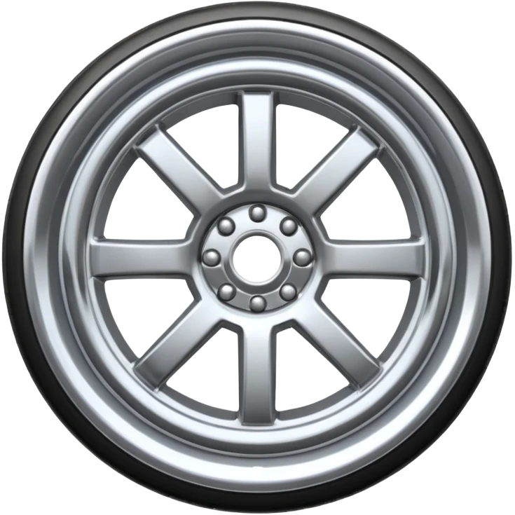 A chrome car wheel emoji, polished silver metal rim, smooth circular shape, minimal futuristic design, soft reflections, iOS emoji style, centered on white background, ultra clean look emoji