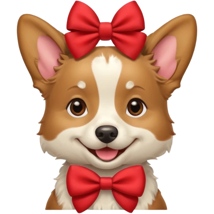 Собака породы Аусси с красным бантом улыбается в стиле ios emoji