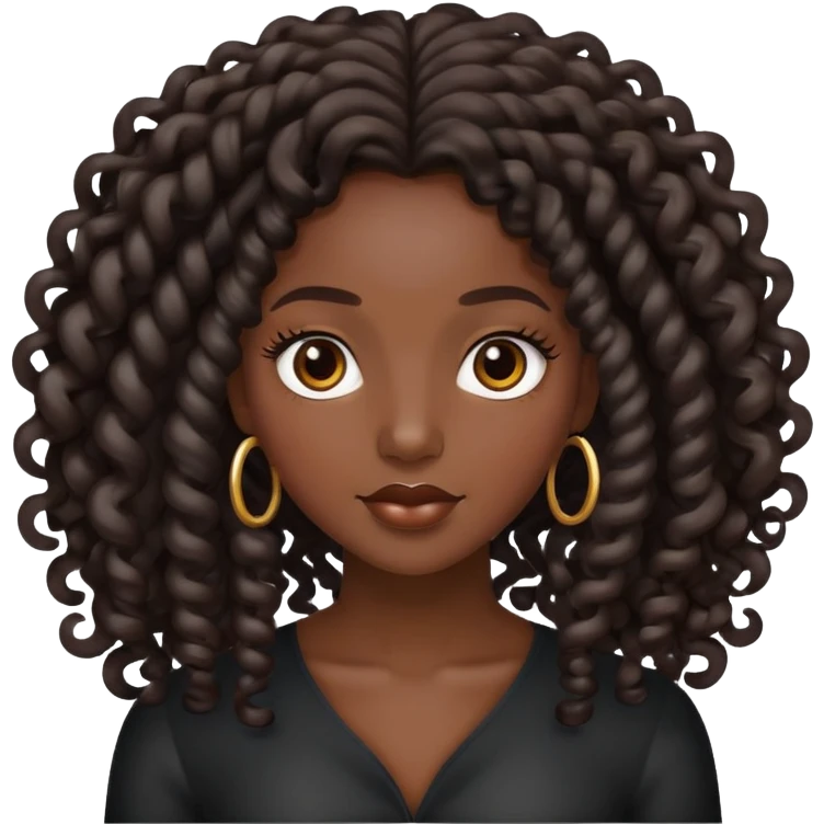 Black woman with long black ringlet curls emoji