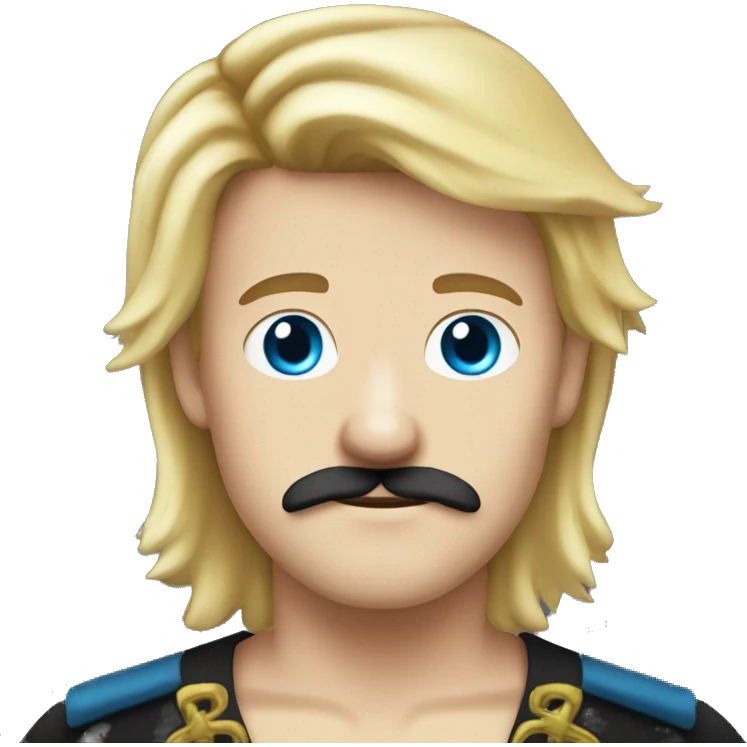 Male pirate black moustache black sash blond hair blue eyes emoji