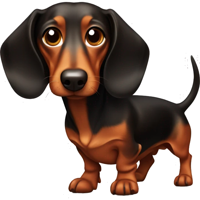 Red short haired dachshund with a black and brown long haired dachshund emoji