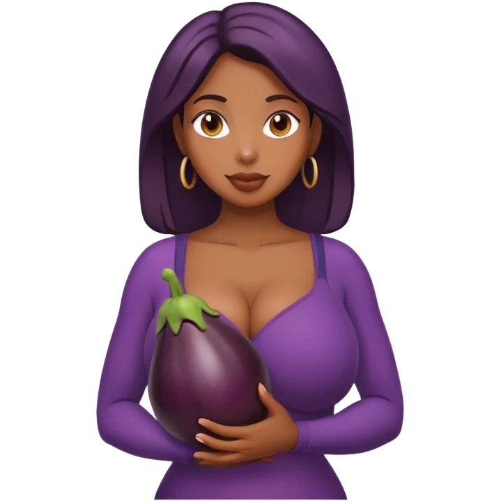 black woman with a huge tit holds an eggplant
 emoji