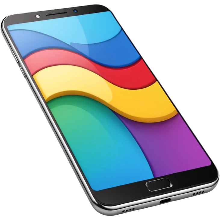 modern smartphone in 3D chrome metallic style, highly reflective and shiny, colorful screen, realistic details emoji