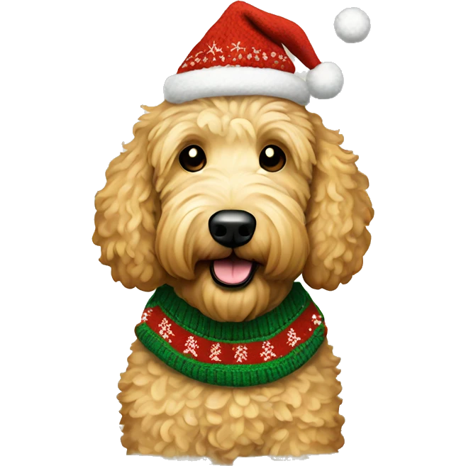 Golden doodle wearing christmas Sweater  emoji
