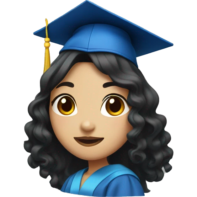 asian girl wearing blue graduation cap with long curly black hair emoji