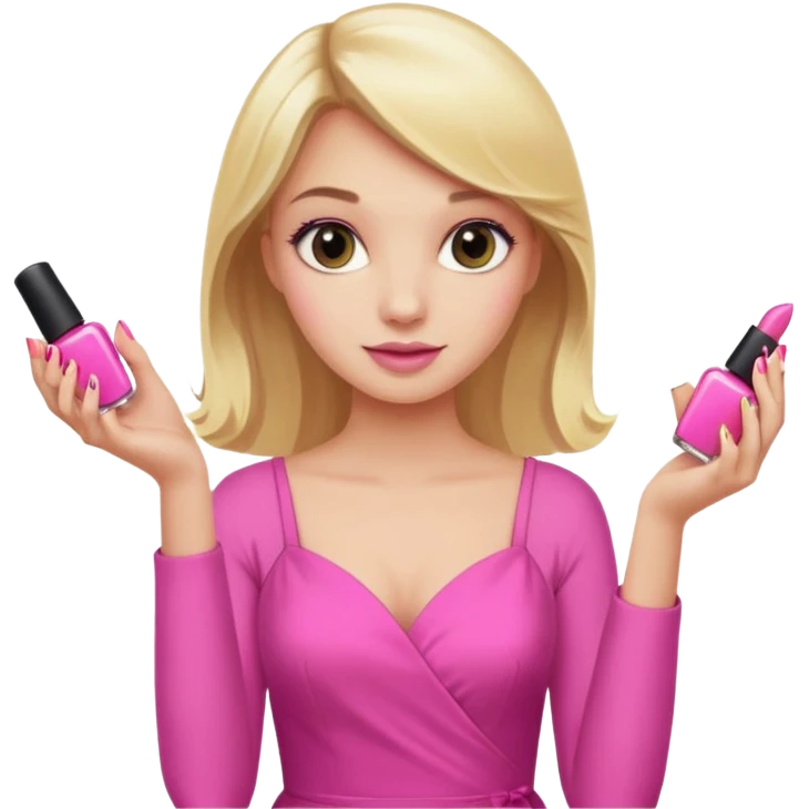 A blonde girl in pink holds nail polishes in her hand emoji