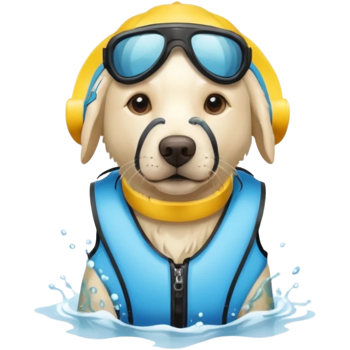 White labrador with snorkel and and swimmers vest emoji