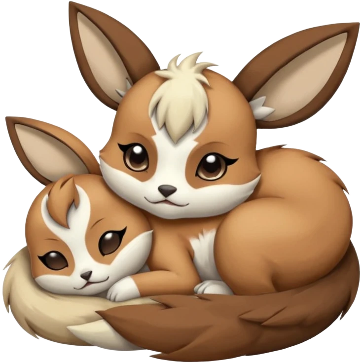 Animalistic tired sleeping snoozing snoring kawaii chibi sleepy happy glad somber mongral Meloetta-Absol-Eevee-Minccino-Gatomon-hybrid-fusion-animal emoji