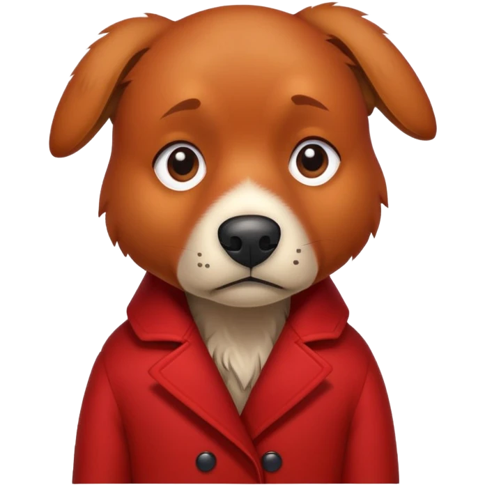 red dog with sad eyes wearing red coat emoji