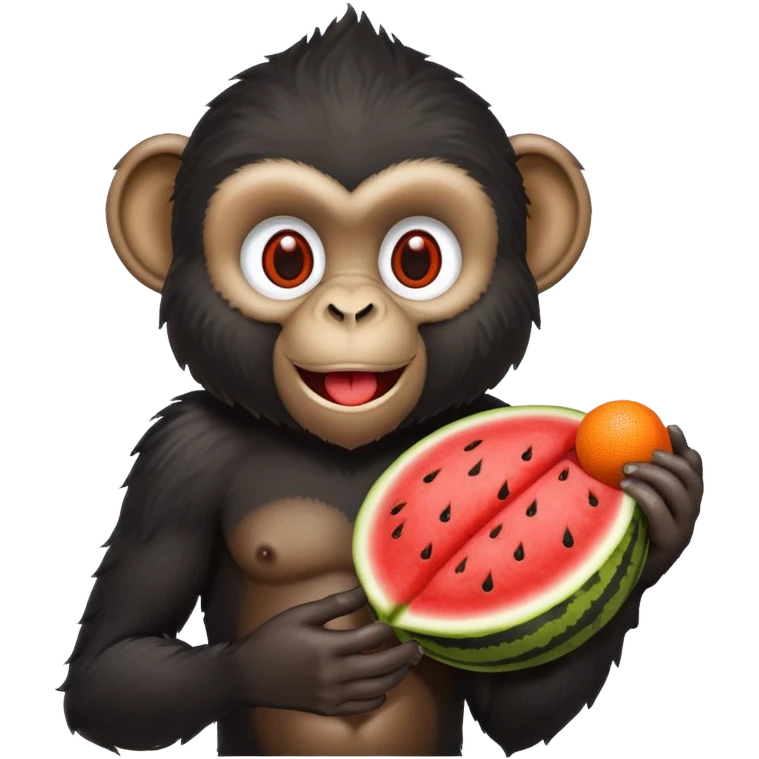 Big black monkey eating watermelon and fried chicken with a side of koolaid holding a basketball emoji