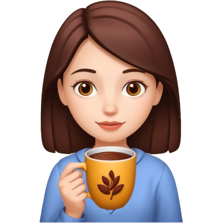 Home vibes, and girl with cacao in hands emoji