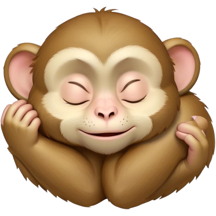 Meme-Worthy cute Sleeping Macaque Portrait Emoji, Head resting peacefully with a contented smile, showcasing soft, downy fur and eyes gently closed in serene slumber, Simplified yet comically adorable features, highly detailed, glowing with a soft, drowsy glow, high shine, relaxed and utterly lovable, stylized with an air of playful laziness, bright and heartwarming, soft glowing outline, capturing the essence of a sleeping macaque that feels destined to become the next viral icon of adorable rest! emoji