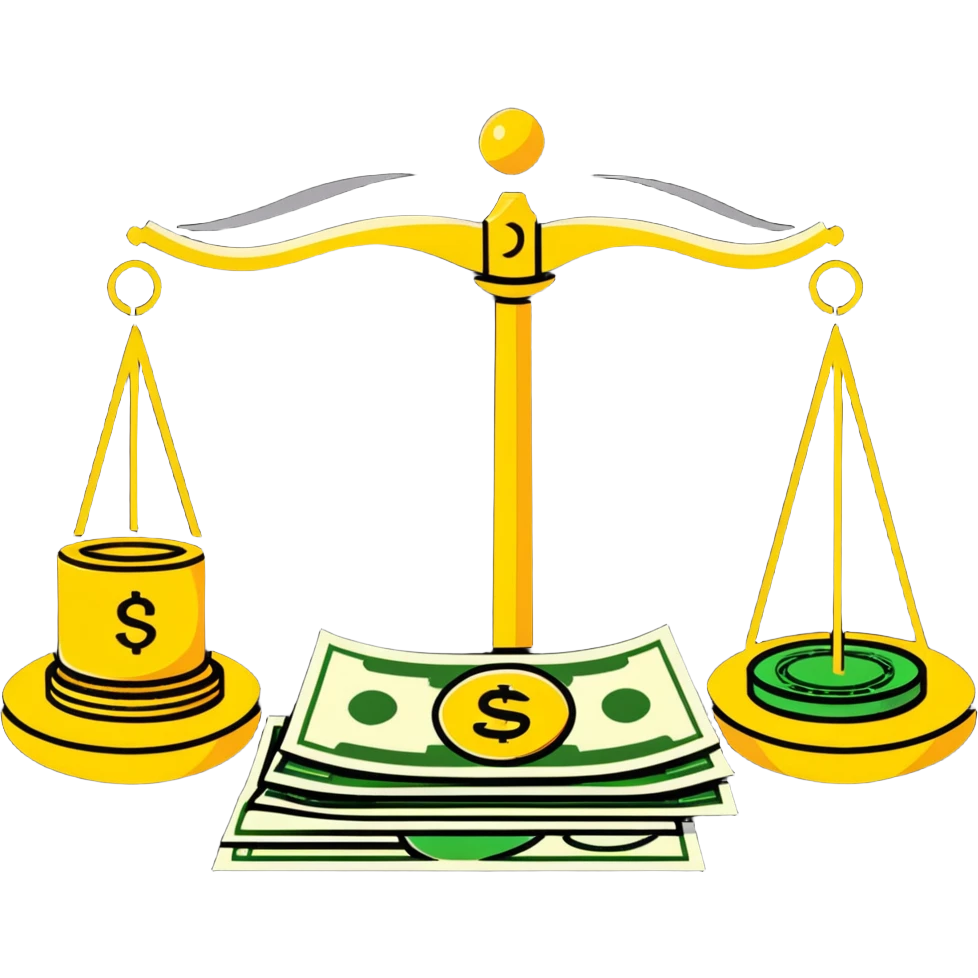 gold scale with cash on one side and beauty products on the other emoji