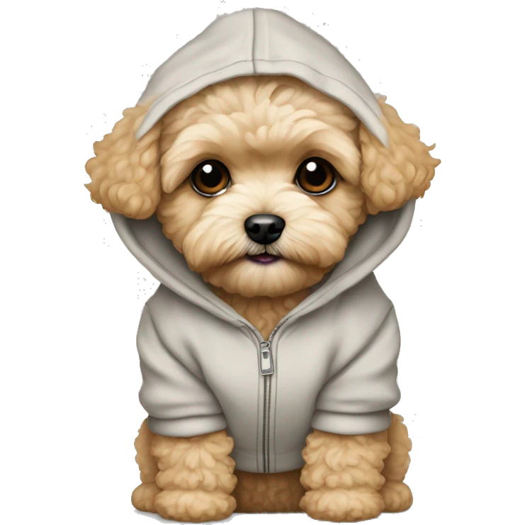 beige maltipoo mini in hoodie emoji