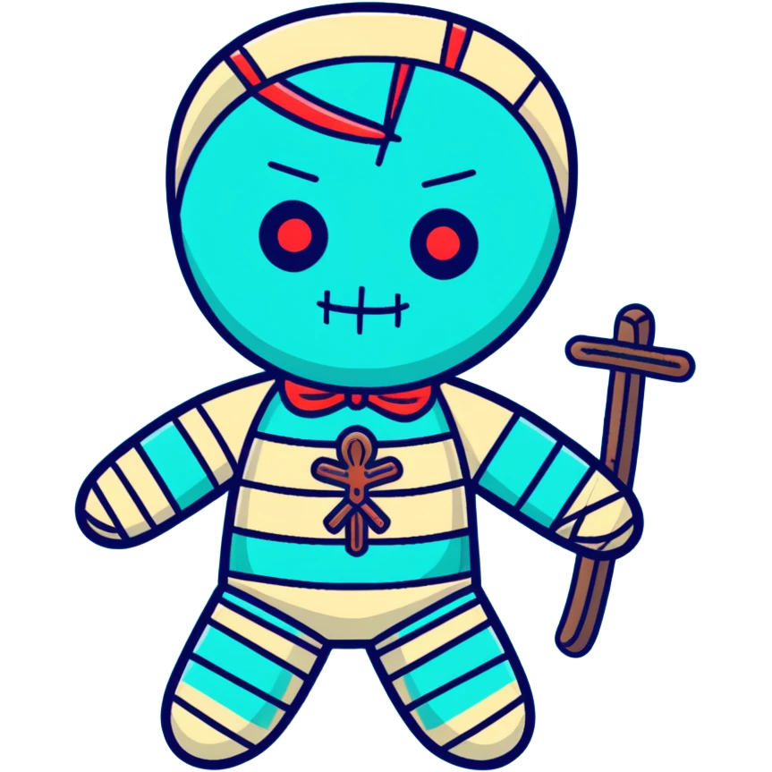 teal and orange voodoo doll emoji