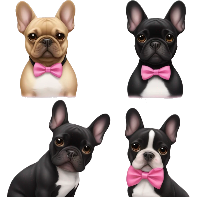 One black frenchie with pink bow second black frenchie with bow tie  emoji