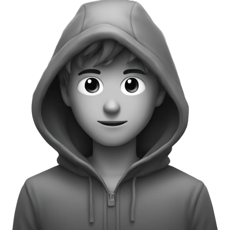 grayscale mysterious hooded boy in gloves emoji