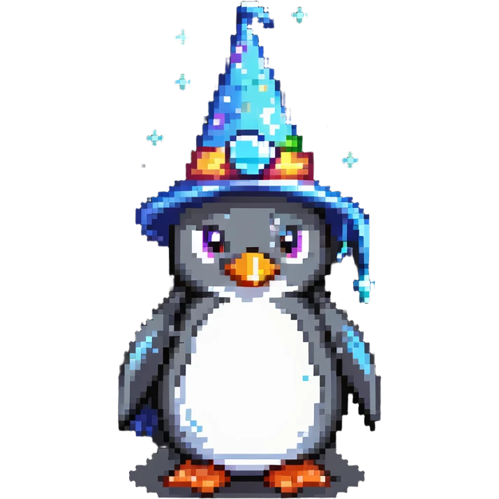 a penguin wizard with magical sparkles emoji