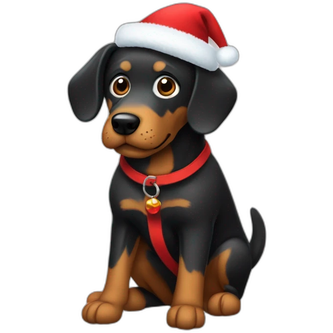 perro salchicha negro pelo corto con gorro de navidad  emoji