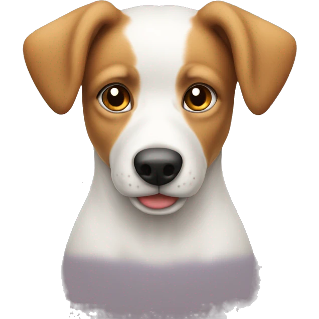 Perro blanco pelo semi largo con la oreja derecha marrón emoji