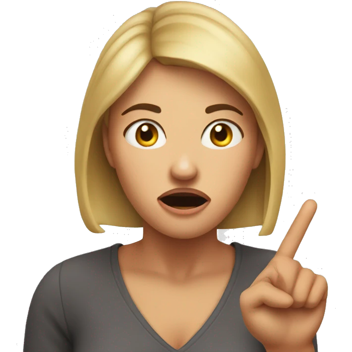 Woman who is quited shocked and pointig finger to her head emoji