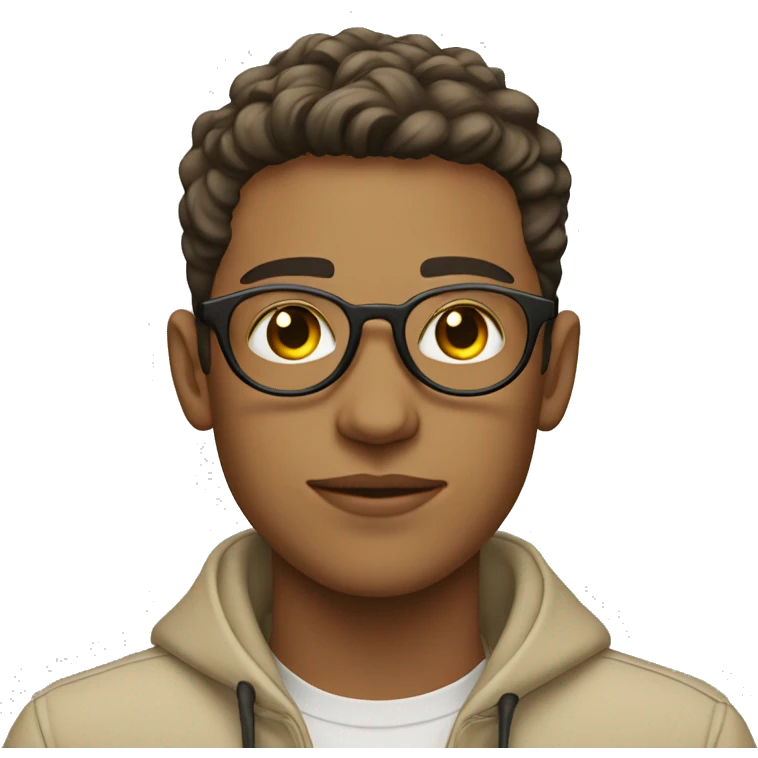 20 year old young man in beige jacket with circular lenses emoji