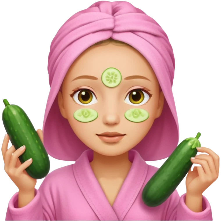 🧖‍♀️this with cucumber on her eyes at a spa and a pink robe emoji
