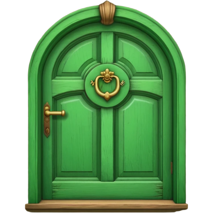 A wooden green door emoji in the style of Apple emoji with a window and a knocker and a different color emoji