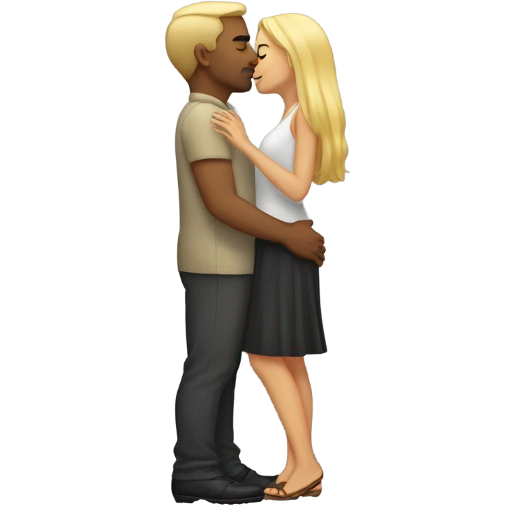 Blonde girl kissing tall Latino men emoji
