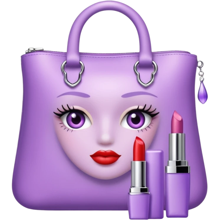 cosmetics (lipstick, perfume, mascara,..) in a lavender blink bag emoji