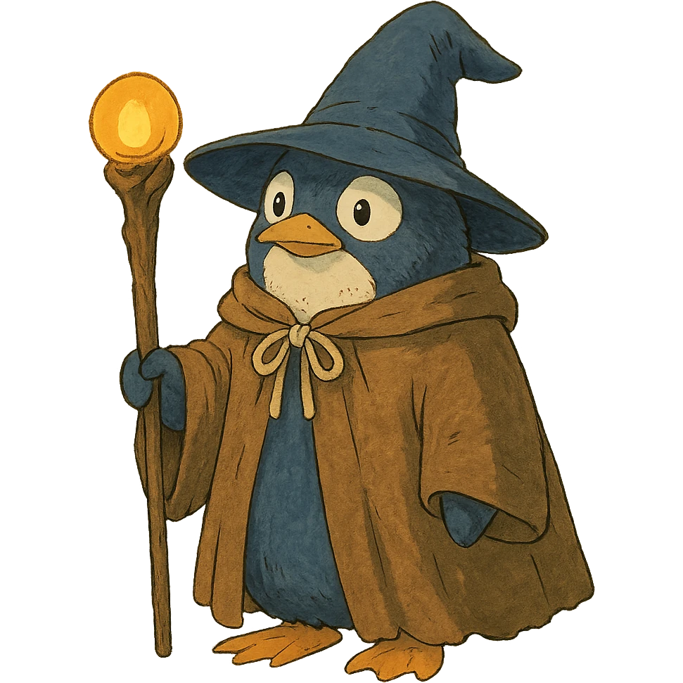 ghibli style penguin wizard emoji