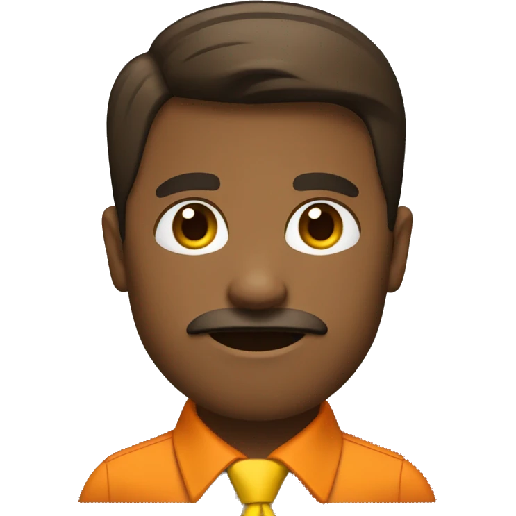 A man with brown short hair, brown skin, a brown mustache, wearing an orange shirt and a large yellow tie. emoji