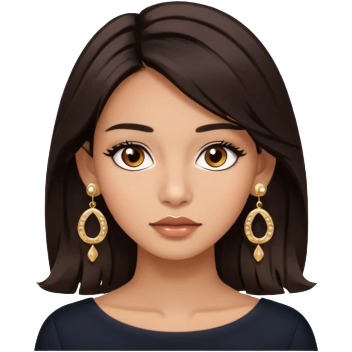 girl with brown asian eyes, long eyelashes, layerd mid length hair dark brown, tanned skin with Chanel earrings  emoji
