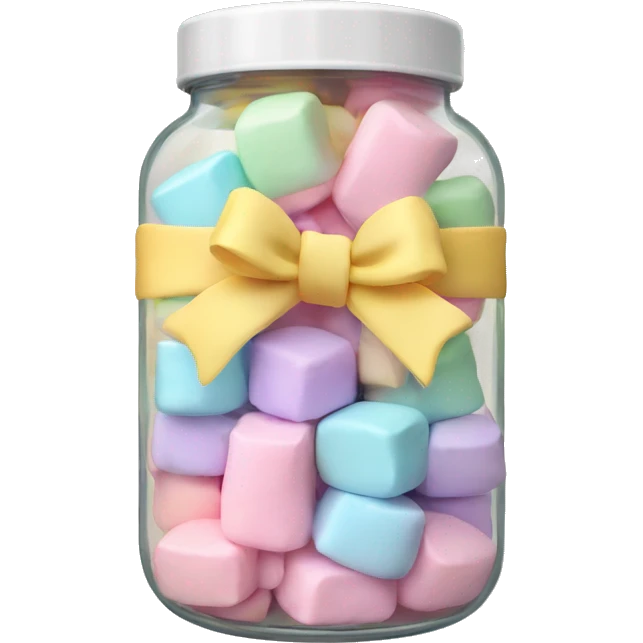 A jar filled with pastel marshmallow. A pastel Bow on the top emoji