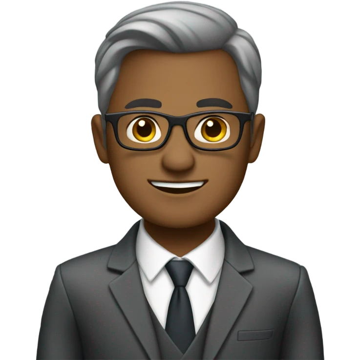 mid-age brand manager in dark gray suit with glasses emoji