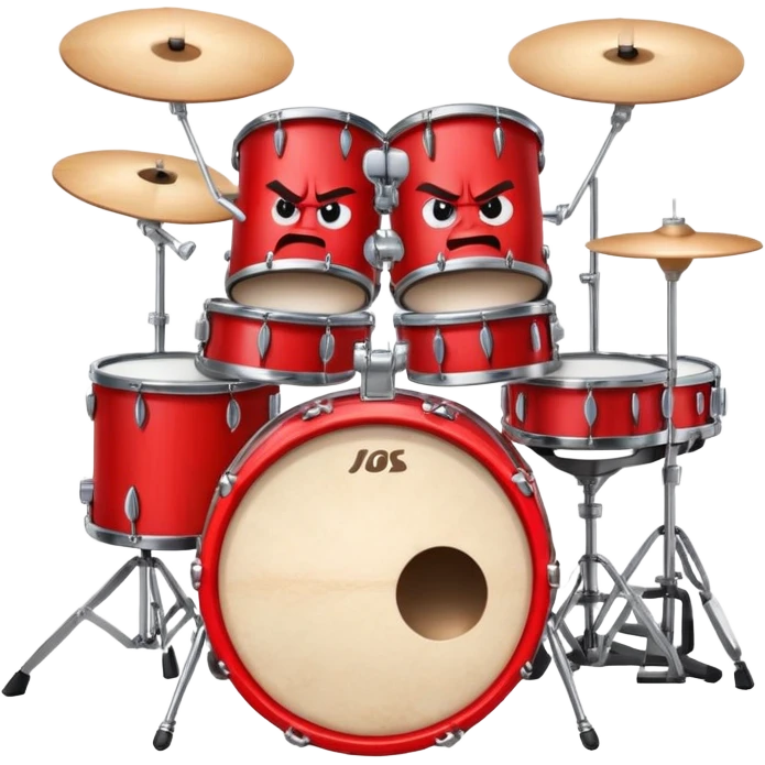 angry drum set with expressive face, energetic expression emoji