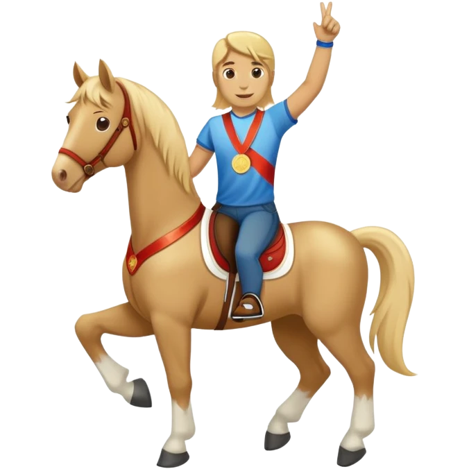 friendly anthropomorphised horse in jeans and a t-shirt, wearing a gold medal emoji
