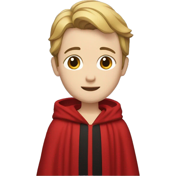 Adrien Agreste, with a short and dark blond hair that sticks out at the front, wears a red-black robe. emoji
