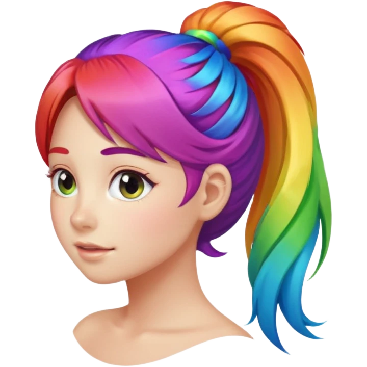 Girl with rainbow ponytail — bright gradient strands flowing emoji