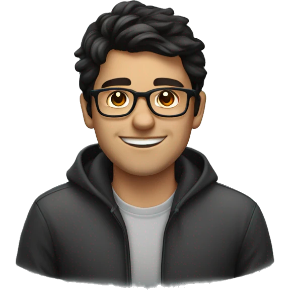 young man, dark hair, glasses, programmer, smiling, spanish skin emoji