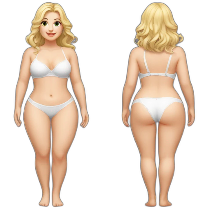 Full body Caucasian curvy beauty white knickers back and front views emoji