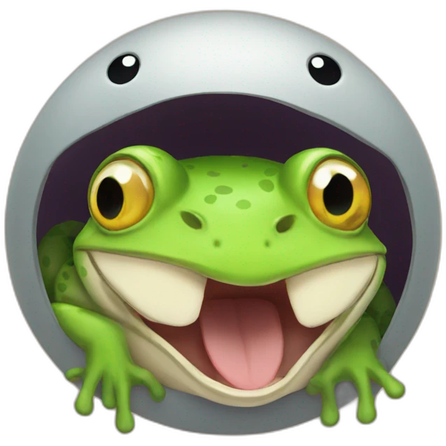 A frog jump into cat mouth emoji