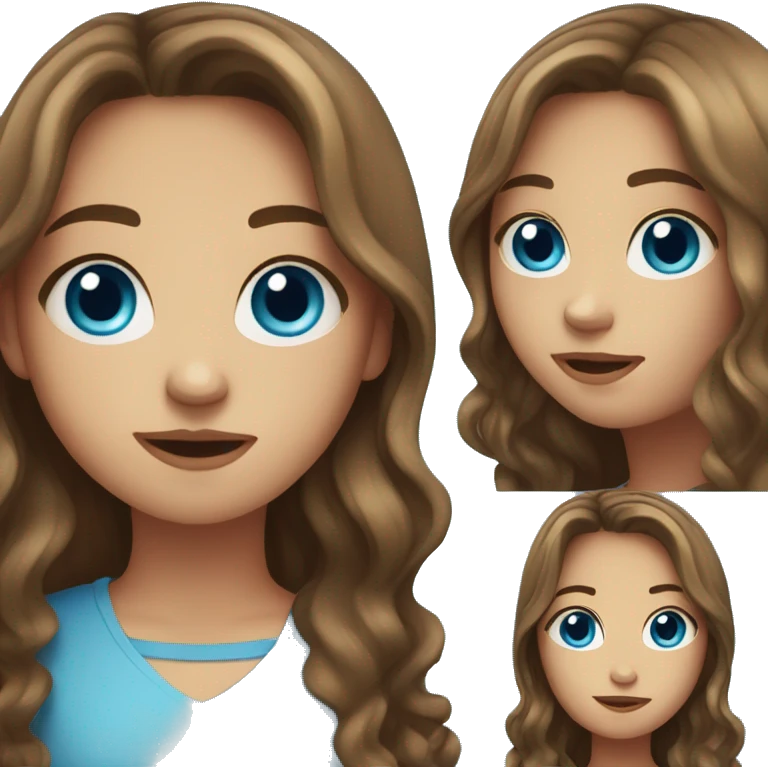 Teenage girl, wavy long brown hair, blue eyes emoji