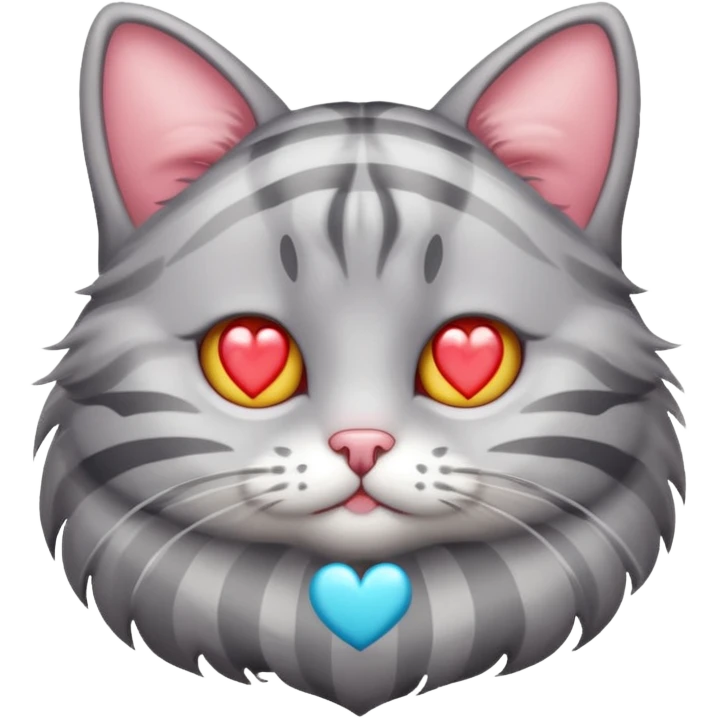 Gatito de rayas grises con corazones en los ojos emoji