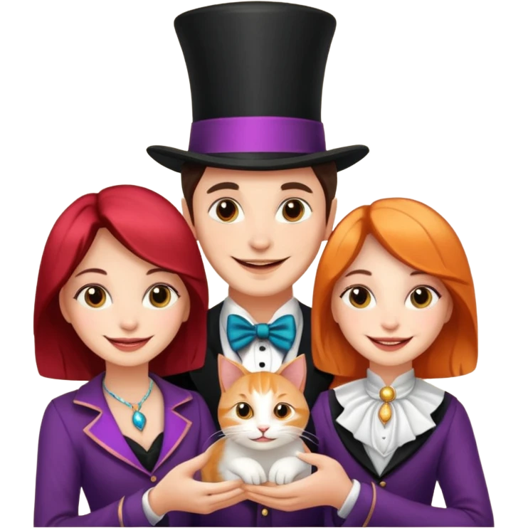 magician couple and their pet cat emoji
